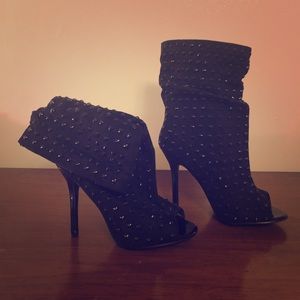 Studded Black Open Toe Heels